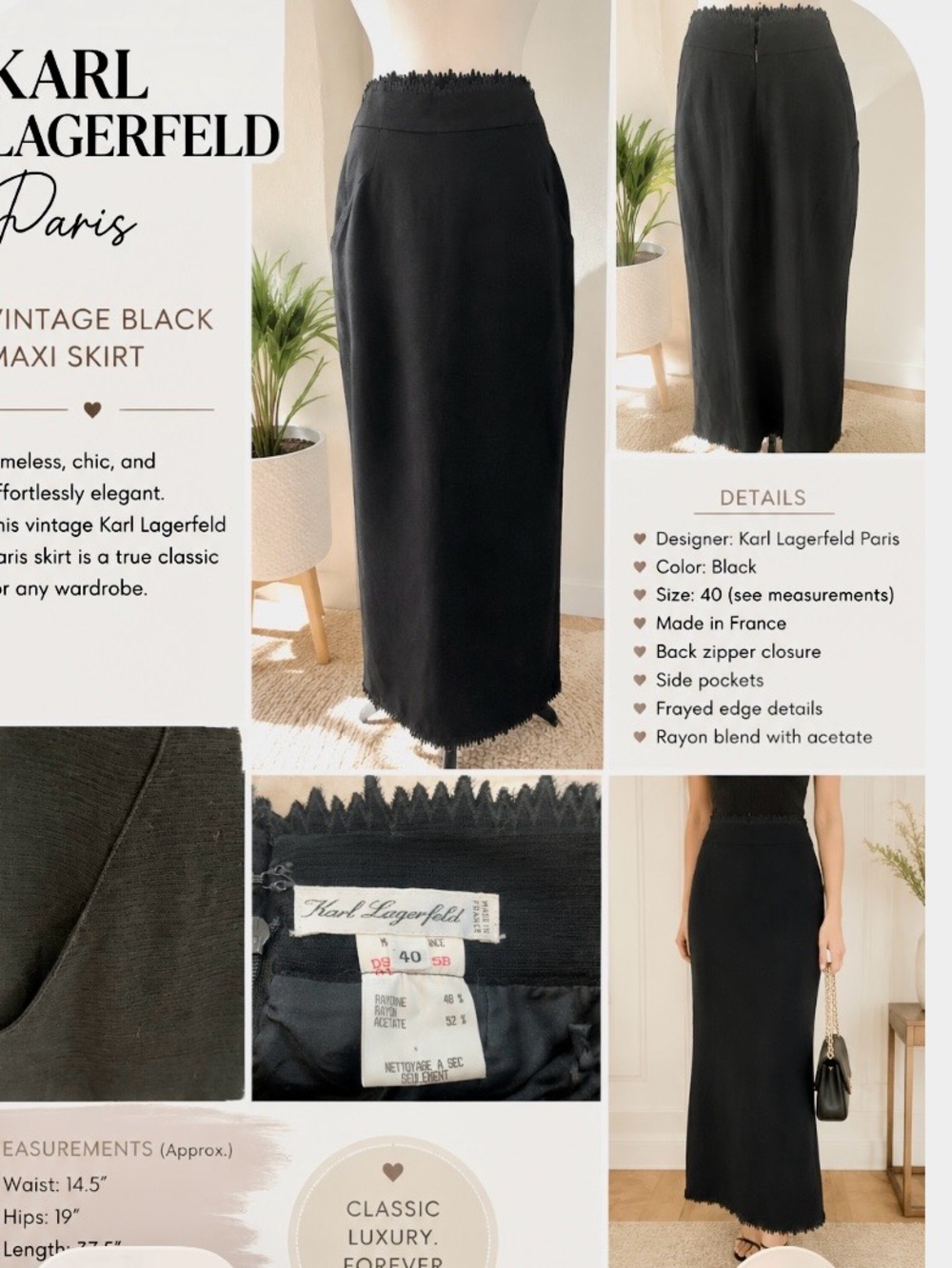 Karl Lagerfeld Paris Black Fringe-Edge Maxi Skirt